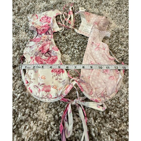 For Love & Lemons NWT Taylor Pink Floral Ruffle Crop Top Ruched Skirt Set Large - Picture 8 of 15